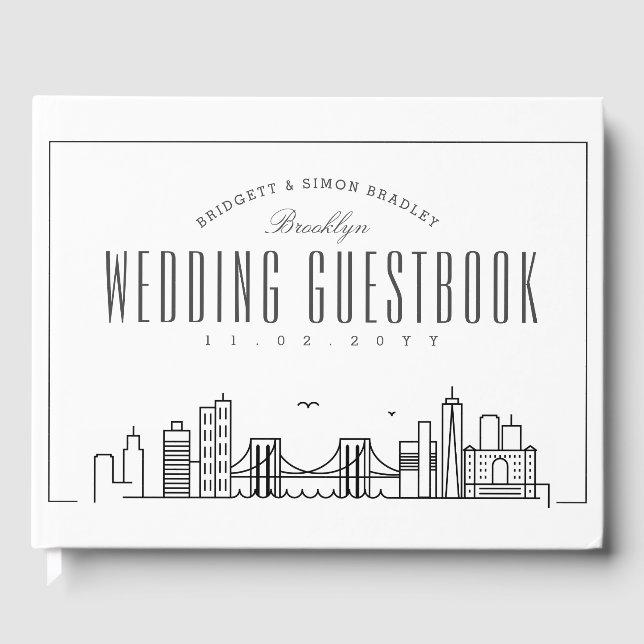 Livro De Visitas Casamento No Brooklyn | Linha do Skyline Moderna D (Frente)