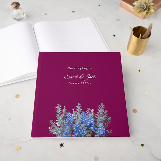 Livro De Visitas Casamento no inverno brilhante com Bluebonnet (Frente aberta)