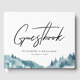 Livro De Visitas Casamento no inverno de Floresta Azul de Aquarela