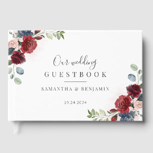 Livro De Visitas Casamento no inverno Floral Burgundy