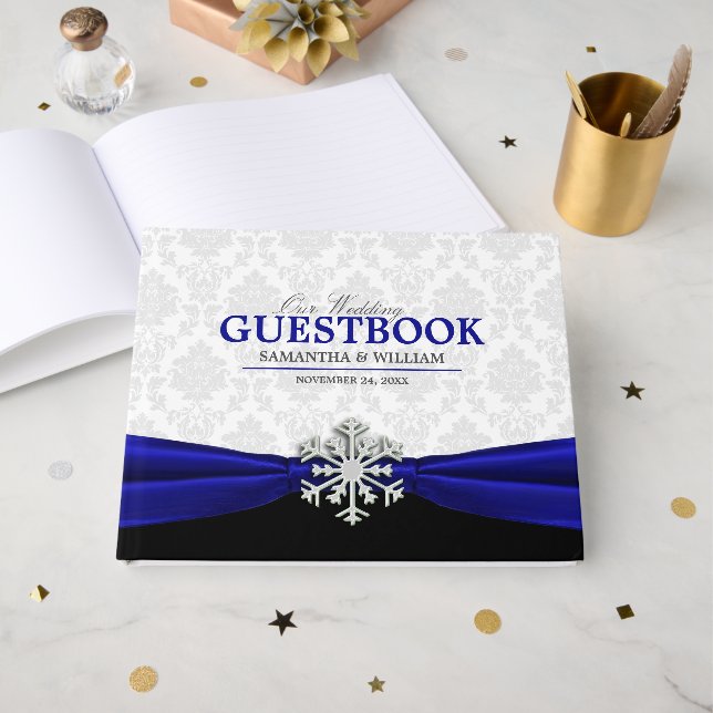 Livro De Visitas Casamento no inverno Real Azul da Fita (Frente aberta)