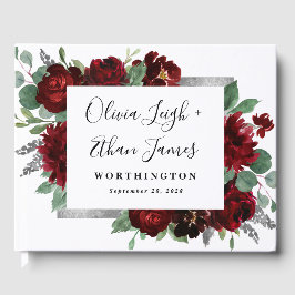 Livro De Visitas Casamento no inverno Rosa da Borgonha Red & Silver