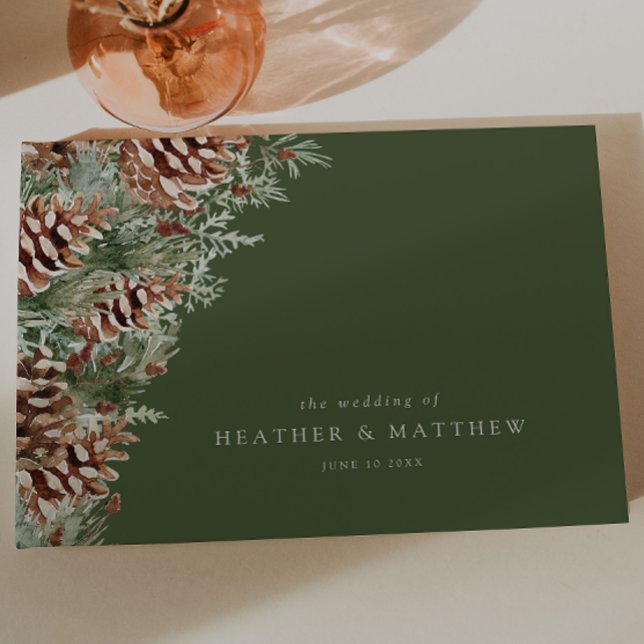Livro De Visitas Casamento no inverno Verde (Green Seasonal Watercolor Pinecone Evergreen Wedding Guest Book by Painted Paperie
)