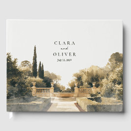 Livro De Visitas Casamento no Jardim Italiano com Script Cream Sand