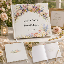 Livro De Visitas Casamento no Prado de Flores Silvestres de Luxo