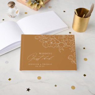 Livro De Visitas Casamento outono de ouro floral desenhado à mão El