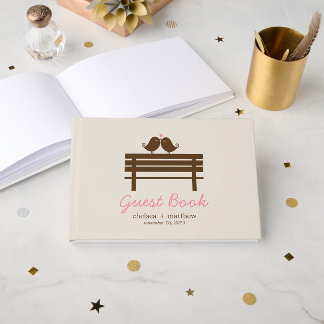 Livro De Visitas Casamento outono de Pássaros de Amor (Frente aberta)