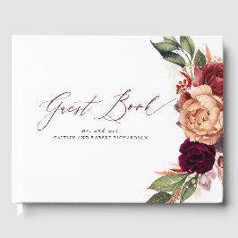 Livro De Visitas Casamento outono Floral Vermelho e Laranja