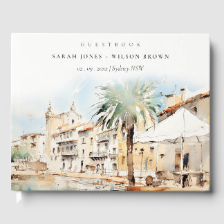 Livro De Visitas Casamento Paisagem Aquarela em Maiorca Espanha