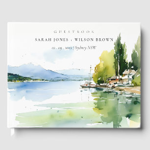 Livro De Visitas Casamento Paisagem Aquarela Lago de Genebra Suíça