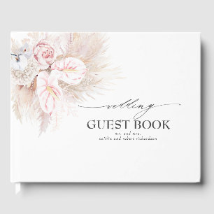 Livro De Visitas Casamento Pampas Grass e Pink Anthuriums