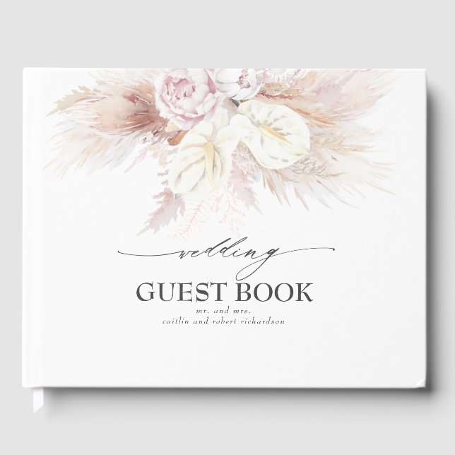 Livro De Visitas Casamento Pampas Grass e White Anthuriums (Frente)
