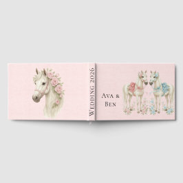 Livro De Visitas Casamento Pastel Rosa e Cavalo Branco