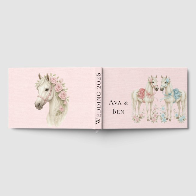 Livro De Visitas Casamento Pastel Rosa e Cavalo Branco (Completo)