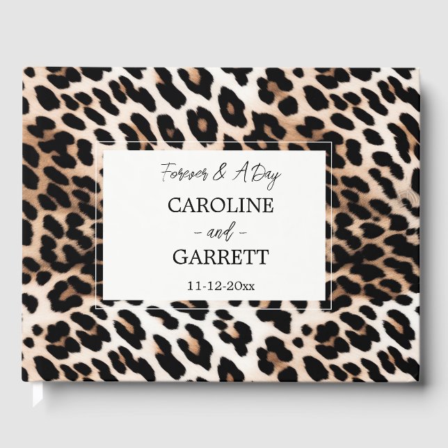 Livro De Visitas Casamento Peach Black Cream Leopard (Frente)