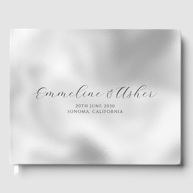 Livro De Visitas Casamento Pearlescente Personalizado Serif Script  (Frente)