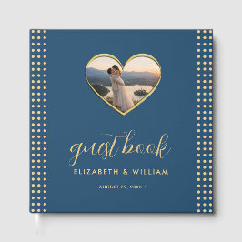 Livro De Visitas Casamento personalizado com bolinhas douradas e az