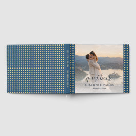 Livro De Visitas Casamento personalizado com bolinhas douradas e az