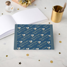 Livro De Visitas Casamento personalizado com bolinhas douradas e az