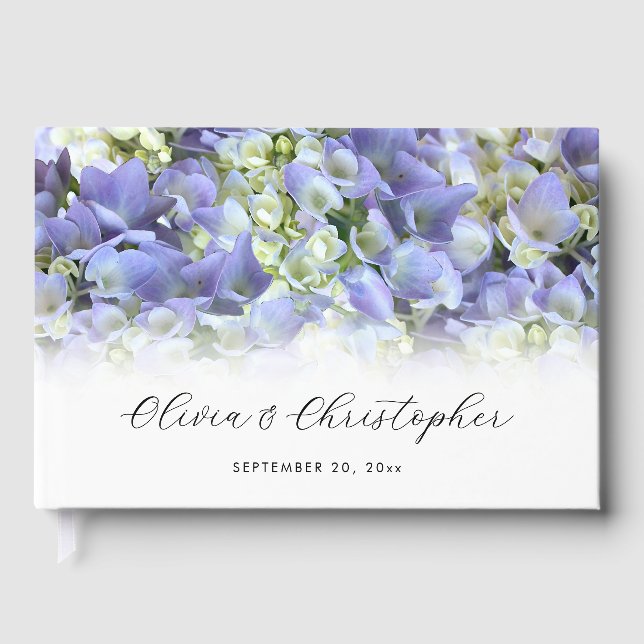 Livro De Visitas Casamento Personalizado com Hydrangea Roxo (Frente)