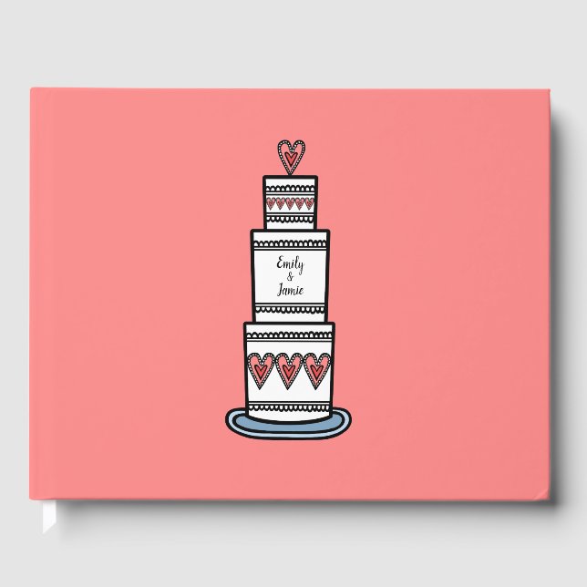 Livro De Visitas Casamento Personalizado De Ilustração De Bolo De C (Frente)