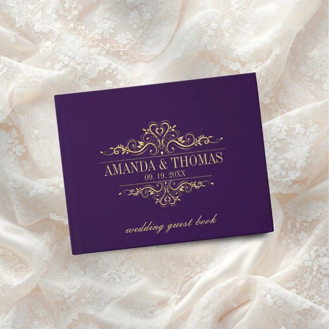 Livro De Visitas Casamento Personalizado de Quadro Elegante Roxo (Criador carregado)