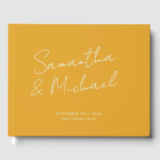 Livro De Visitas Casamento Personalizado De Script Amarelo Dourado  (Frente)
