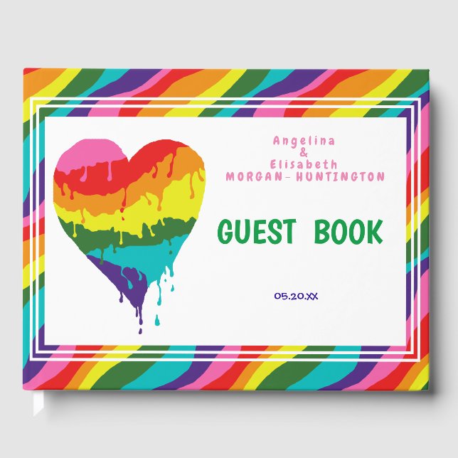 Livro De Visitas Casamento Personalizado do Coração Arco-Íris LGBT (Frente)