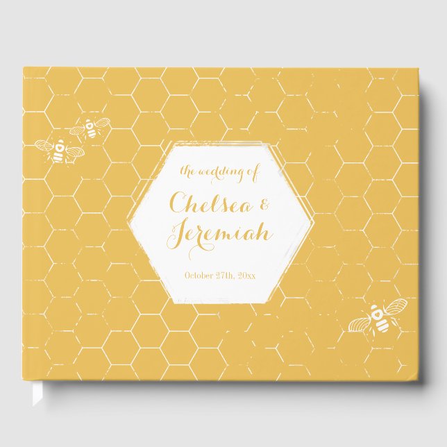 Livro De Visitas Casamento Personalizado Do Padrão Amarelo Da Abelh (Frente)