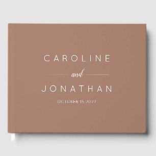 Livro De Visitas Casamento Personalizado Mocha Brown com Script Mín
