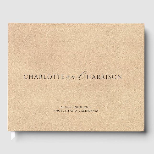 Livro De Visitas Casamento Personalizado Monograma Faux Cream Leath (Frente)