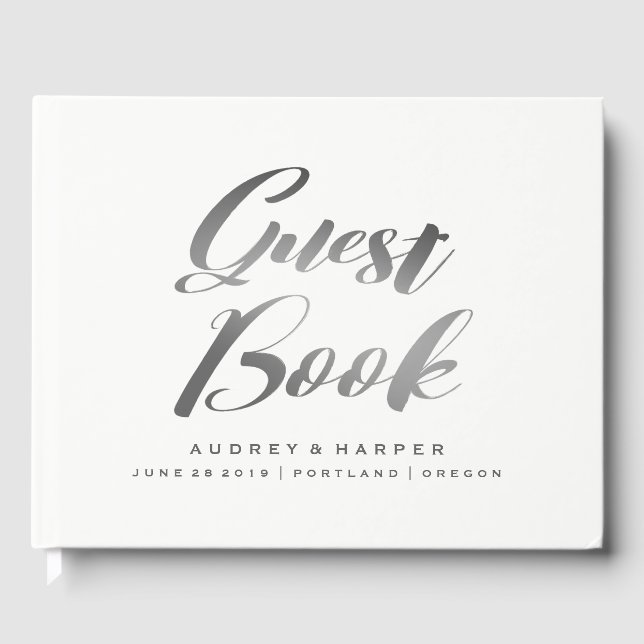 Livro De Visitas Casamento Personalizado Simples de Cinzas Prateada (Frente)