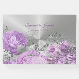 Livro De Visitas Casamento Personalizável Floral de Prata Lilac
