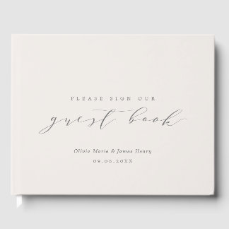 Livro De Visitas Casamento Personalizável Moderno de Linen Ivory