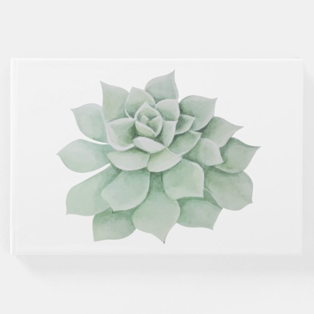 Livro De Visitas Casamento por Aquarela Verde-Suculente Cactus Mint (Frente)