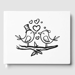 Livro De Visitas Casamento Preto de Pássaros Adoráveis