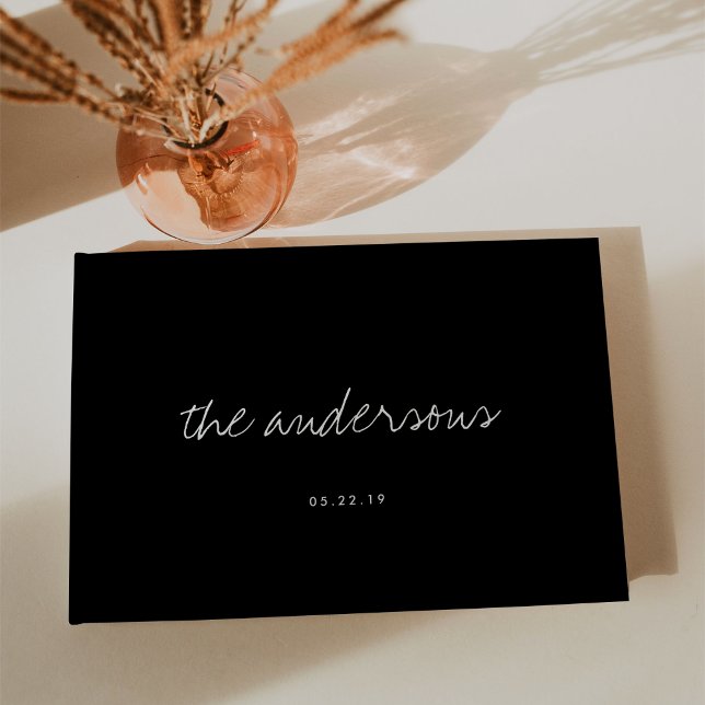 Livro De Visitas Casamento preto e branco com manuscrito moderno (Criador carregado)