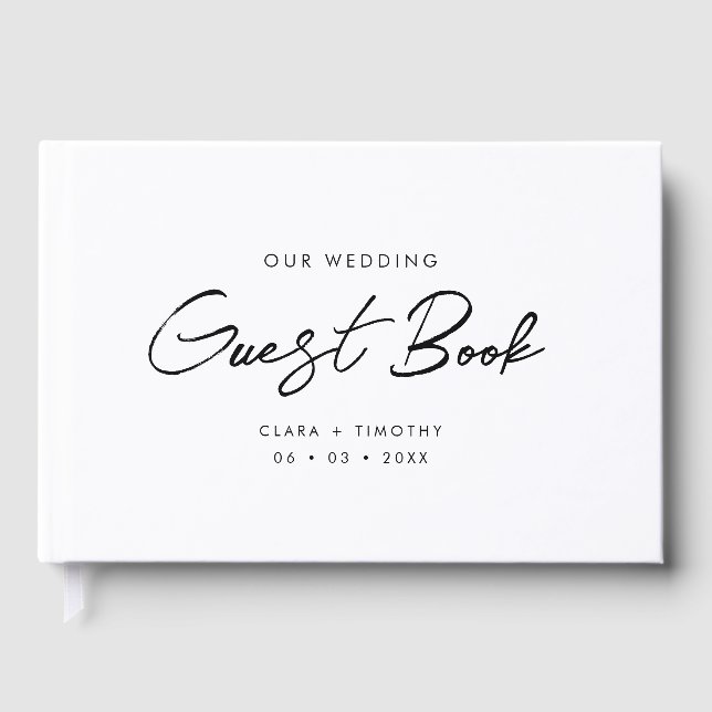 Livro De Visitas Casamento preto e branco com script mínimo elegant (Frente)