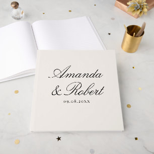 Livro De Visitas Casamento Preto e Marfim de Caligrafia Elegante