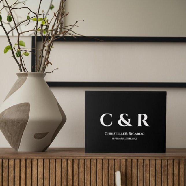 Livro De Visitas Casamento preto monograma simples e elegante (Criador carregado)