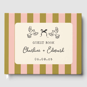 Livro De Visitas Casamento Rabisco Listrado Rosa Verde Fantasioso