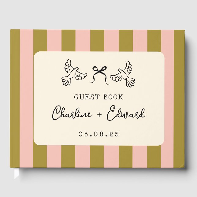 Livro De Visitas Casamento Rabisco Listrado Rosa Verde Fantasioso (Frente)