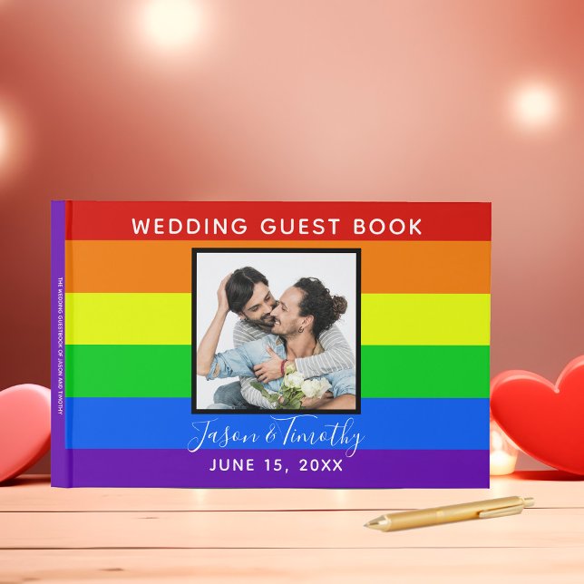 Livro De Visitas Casamento Rainbow Striped Foto Orgulho gay LGBTQ (Criador carregado)
