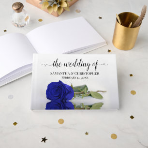 Livro De Visitas Casamento Real de Rosa Azul Elegante Longo