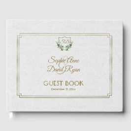 Livro De Visitas Casamento Real Dourado Crest Lush Greenery