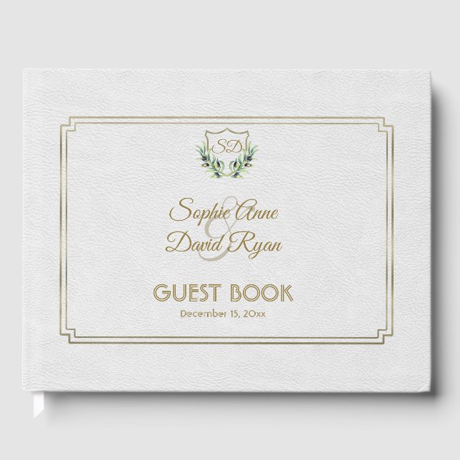 Livro De Visitas Casamento Real Dourado Crest Lush Greenery (Frente)