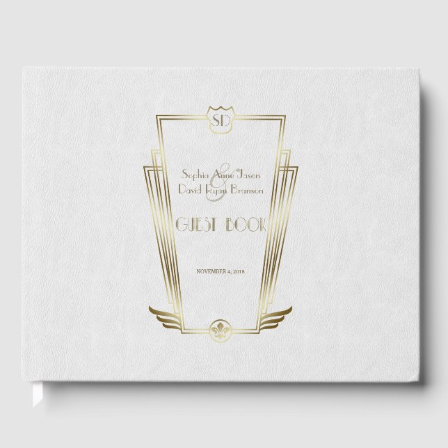 Livro De Visitas Casamento Real Dourado de Deco Monograma de Arte B (Frente)