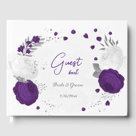 Livro De Visitas casamento real roxo e flores brancas de prata