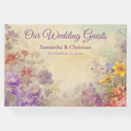Livro De Visitas Casamento Romântico de Flores Selvagens