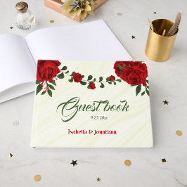Livro De Visitas Casamento romântico de flores vermelhas